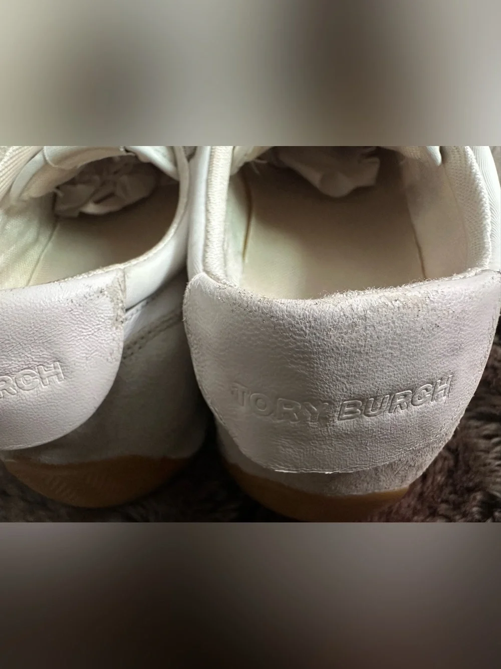 Tory Burch Hank White and Beige Suede Retro Runner Sneaker
